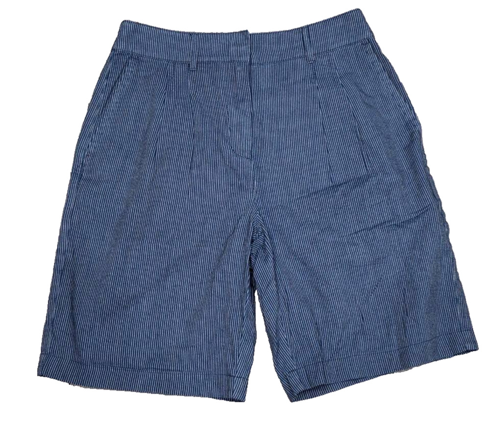 J. Crew Pleated Bermuda cotton Shorts In Indigo Pinstripe Sz 0 A004617